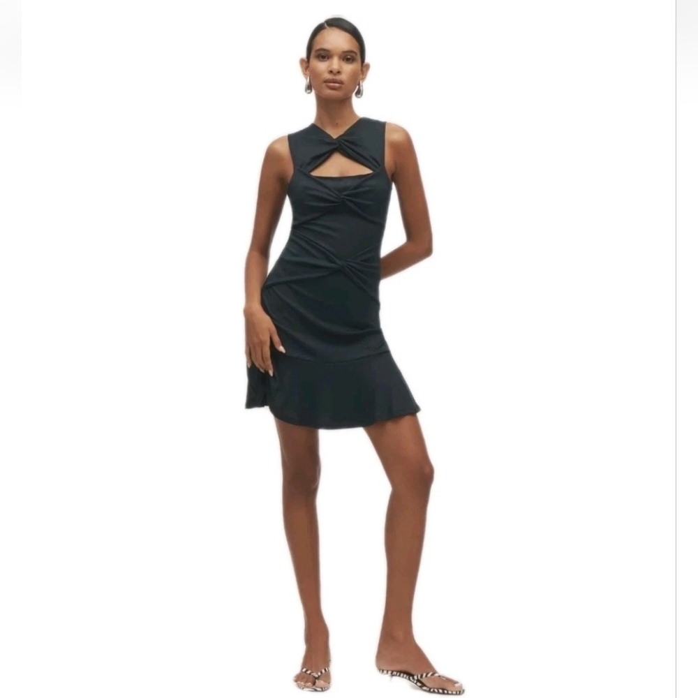 Anthropologie Sleeveless Twist-Front Pullover Style Black Mini Dress Size: XS